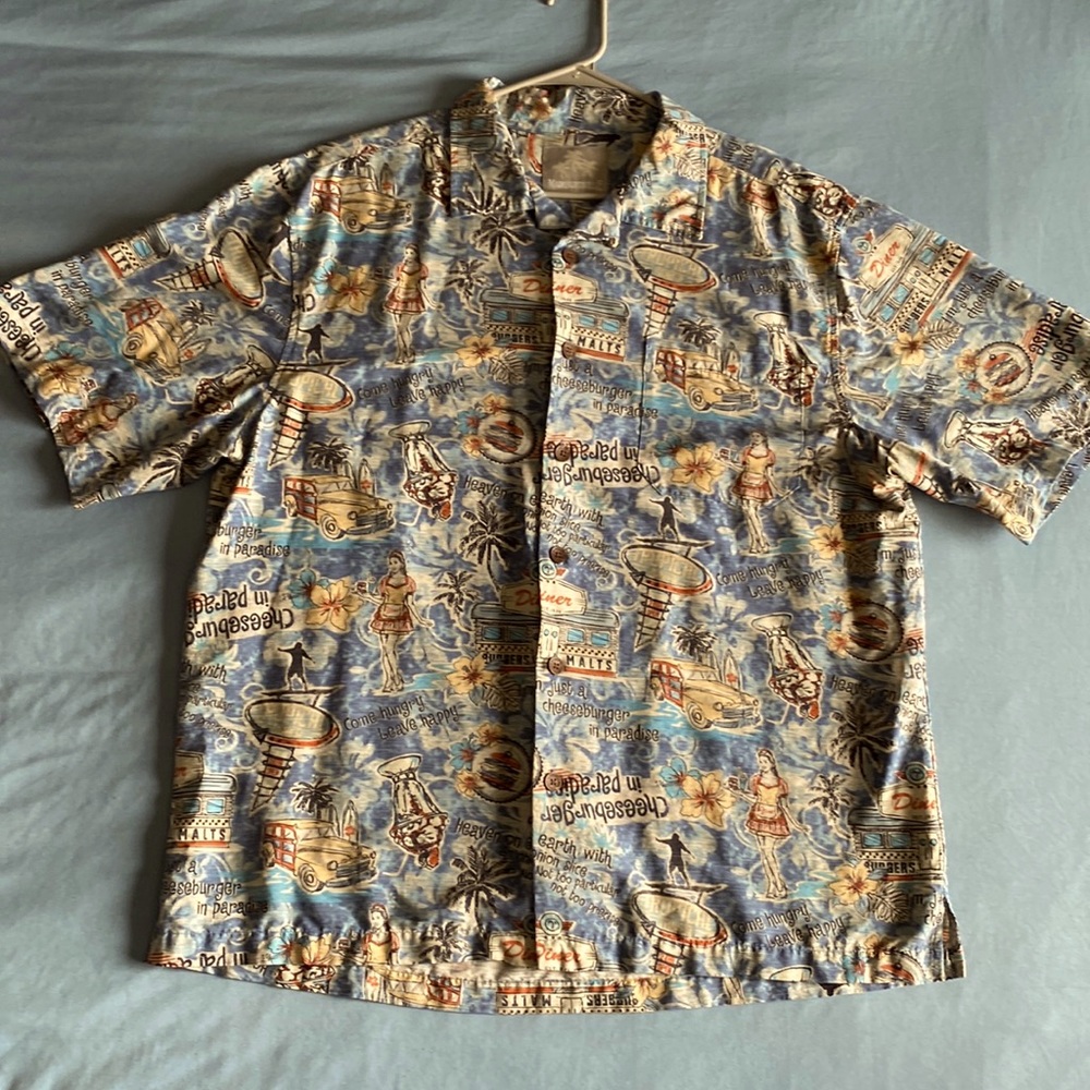 MARGARITAVILLE 100% Silk XL wooden buttons short sleeved shirt
